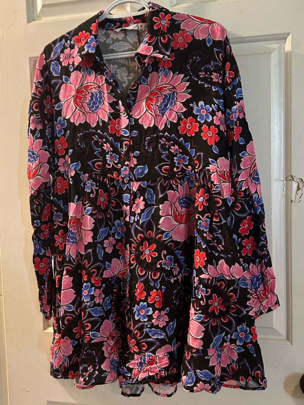 Zara Black Tunic with Pink, Red & Blue Floral Print